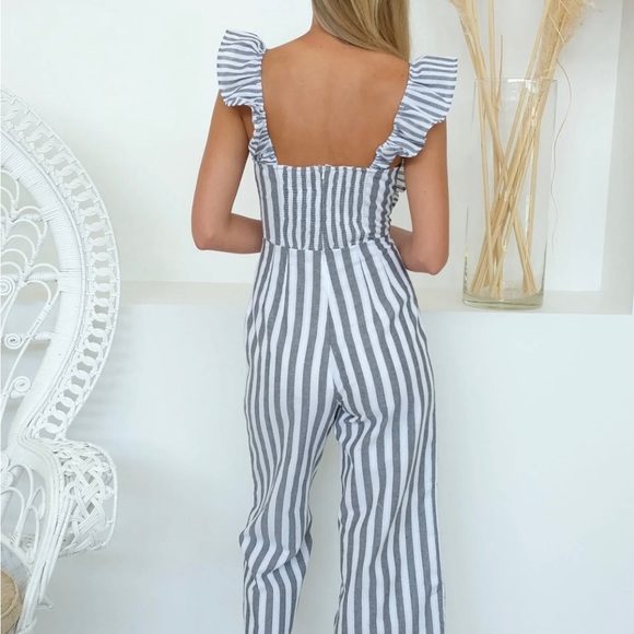 FLORA STRIPE JUMPSUIT charcoal/white SOLD OUT AIZW XS like new! Perfect  ♥️ - Picture 4 of 16